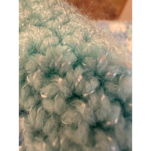 Baby nursery crochet handmade afghan blanket lambs white green blue 38" x 43" - Picture 7 of 9